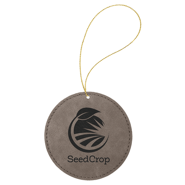 Gray Laserable Leatherette Round Ornament with Gold String