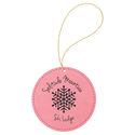Pink Laserable Leatherette Round Ornament with Gold String