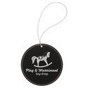 Black/Silver Laserable Leatherette Round Ornament with Silver String