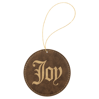 Rustic/Gold Laserable Leatherette Round Ornament with Gold String