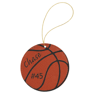 Basketball Laserable Leatherette Round Ornament with Gold String