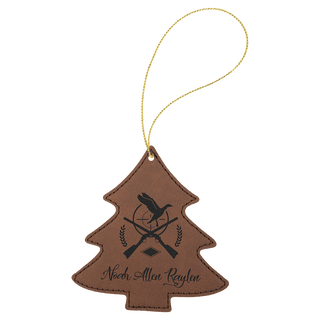 Dark Brown Laserable Leatherette Tree Ornament with Gold String
