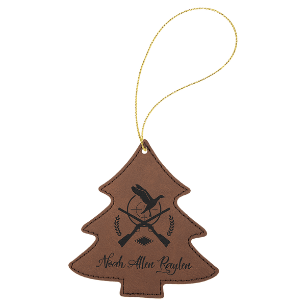 Dark Brown Laserable Leatherette Tree Ornament with Gold String