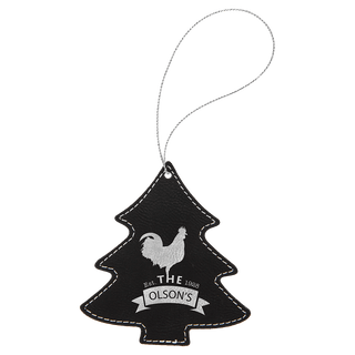 Black/Silver Laserable Leatherette Tree Ornament with Silver String