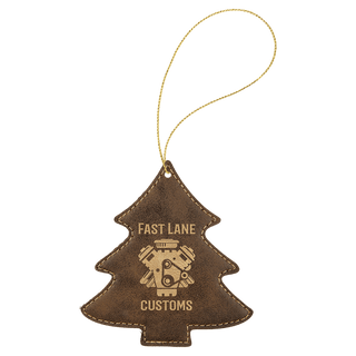 Rustic/Gold Laserable Leatherette Tree Ornament with Gold String