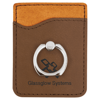 Dark Brown Laserable Leatherette Phone Wallet with Silver Ring