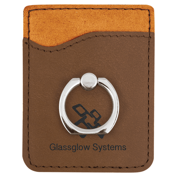 Dark Brown Laserable Leatherette Phone Wallet with Silver Ring