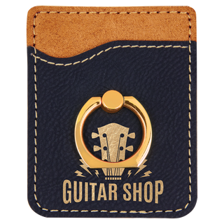 Black/Gold Laserable Leatherette Phone Wallet with Gold Ring