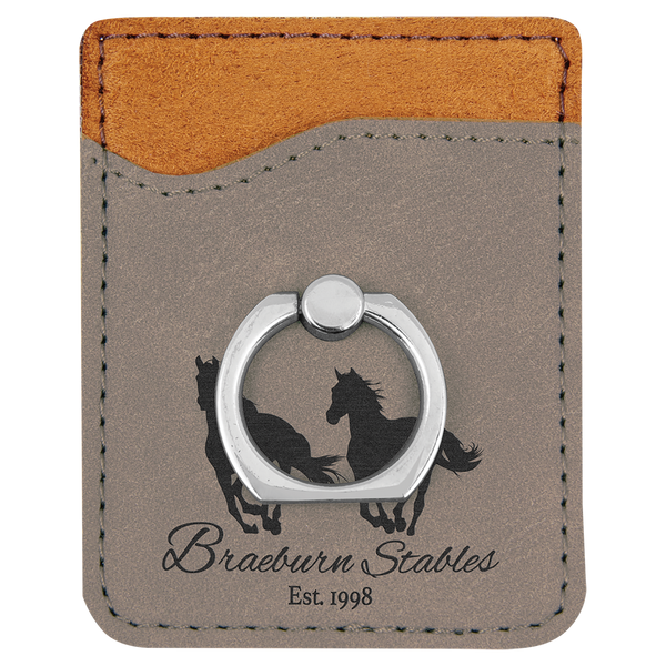 Gray Laserable Leatherette Phone Wallet with Silver Ring