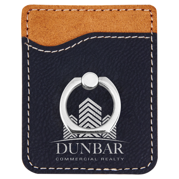Black/Silver Laserable Leatherette Phone Wallet with Silver Ring