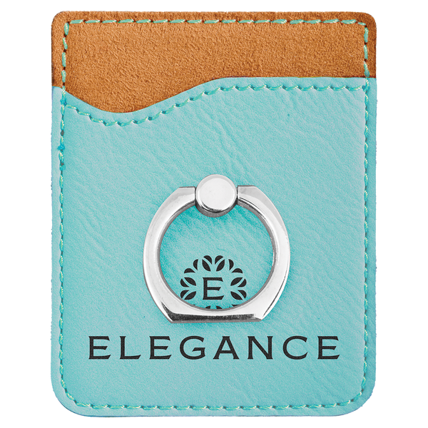 Teal Laserable Leatherette Phone Wallet with Silver Ring