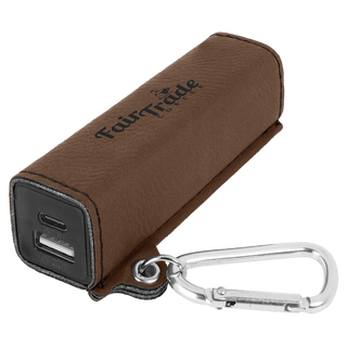 Dark Brown Laserable Leatherette 2200 mAh Power Bank with USB-C Cord