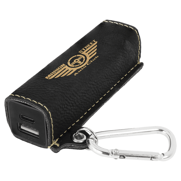 Black/Gold Laserable Leatherette 2200 mAh Power Bank with USB-C Cord