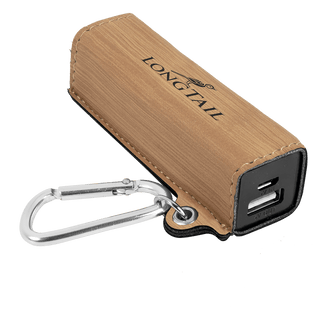 Bamboo Laserable Leatherette 2200 mAh Power Bank with USB Cord