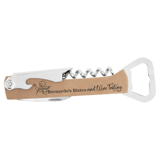 Light Brown Laserable Leatherette Wine Bottle Opener