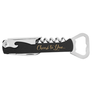 Black/Gold Laserable Leatherette Wine Bottle Opener