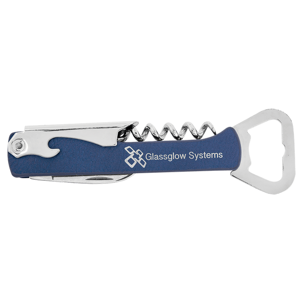 Blue/Silver Laserable Leatherette Wine Bottle Opener