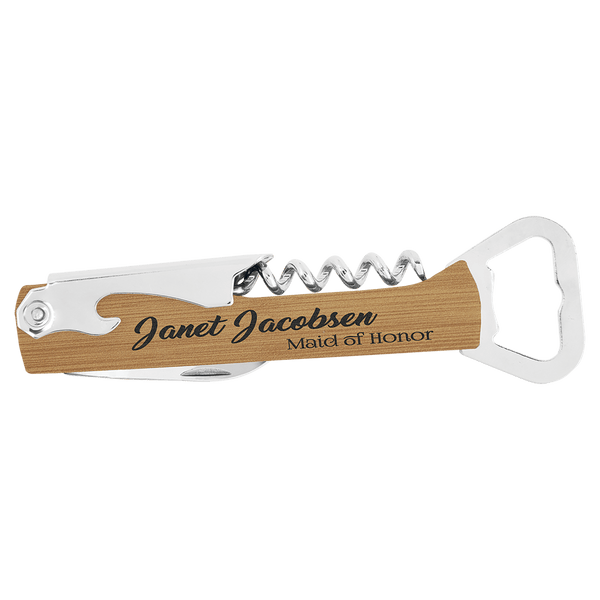Bamboo Laserable Leatherette Wine Bottle Opener
