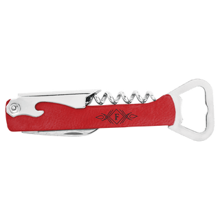 Red Laserable Leatherette Wine Bottle Opener