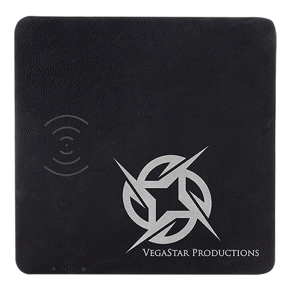 Black/Silver 8" x 8" Laserable Leatherette Phone Charging Mat