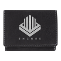 Black/Silver 3" x 4" Laserable Leatherette Trifold Wallet