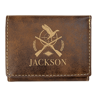 3" x 4" Rustic/Gold Laserable Leatherette Trifold Wallet