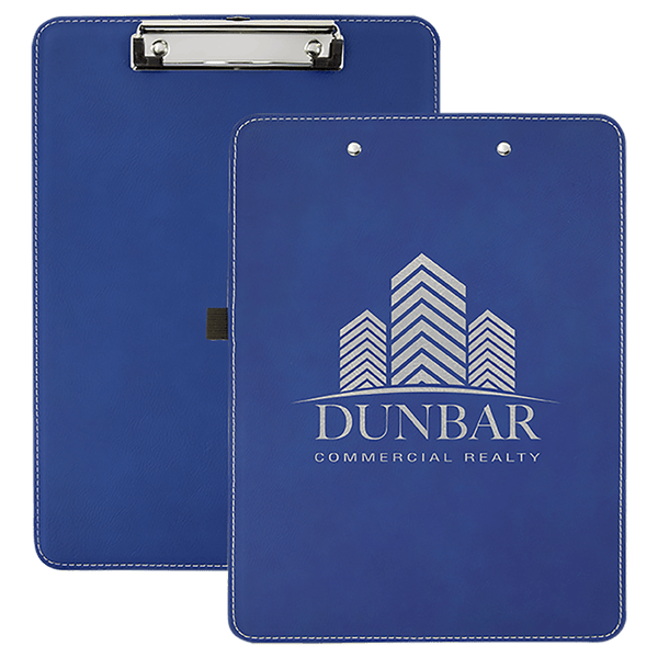 Blue/Silver 9" x 12 1/2" Laserable Leatherette Clipboard