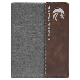 7" x 9" Rustic/Silver Leatherette / Gray Canvas Portfolio with Notepad