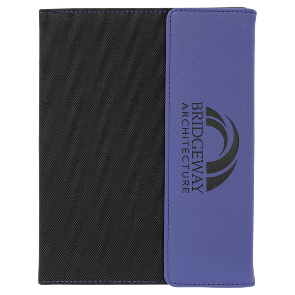 Purple Laserable Leatherette / Black 7" x 9" Canvas Portfolio with Notepad