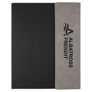 Gray Laserable Leatherette / Black 9 1/2" x 12" Laserable Leatherette / Canvas Portfolio with Notepad