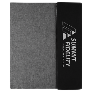 Black/Silver Laserable Leatherette / Gray 9 1/2" x 12" Laserable Leatherette / Canvas Portfolio with Notepad