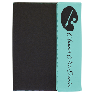 9 1/2"x12" Teal Laserable Leatherette / Black Canvas Portfolio with Notepad