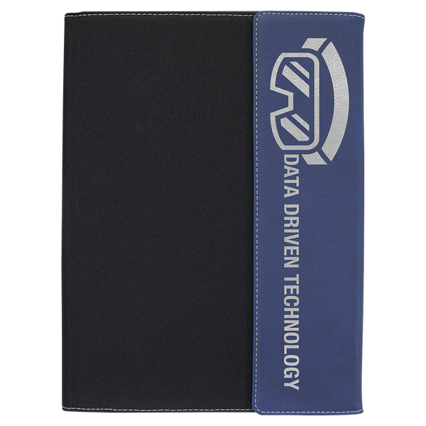 Blue/Silver Laserable Leatherette / Black 9 1/2" x 12" Laserable Leatherette / Canvas Portfolio with Notepad