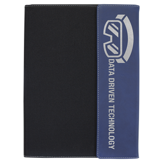 Blue/Silver Laserable Leatherette / Black 9 1/2"x12" Canvas Portfolio w/Notepad