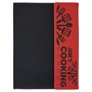 Red Laserable Leatherette / Black 9 1/2" x 12" Canvas Portfolio with Notepad
