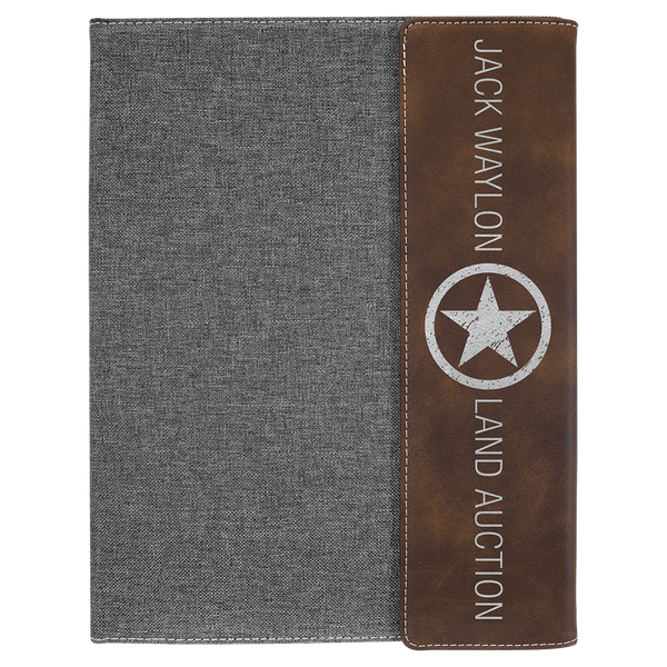 Rustic/Silver Laserable Leatherette/Gray 9 1/2"x12" Canvas Portfolio w/Notepad