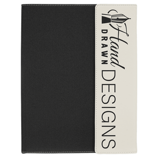 White Laserable Leatherette / Black 9 1/2" x 12" Canvas Portfolio with Note Pad