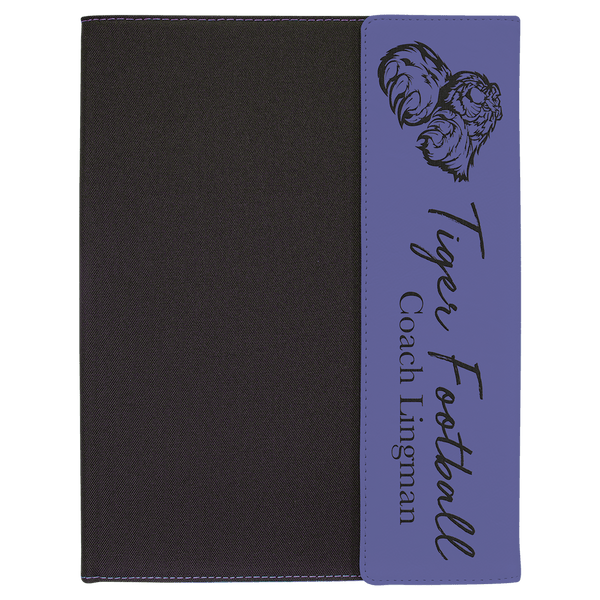 Purple Laserable Leatherette / Black 9 1/2" x 12" Canvas Portfolio with Note Pad