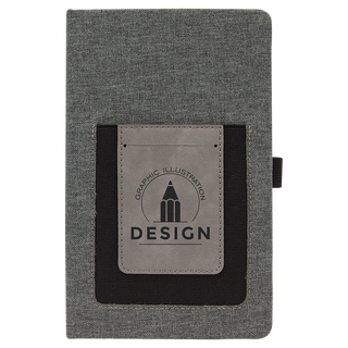 Gray w/Gray 5 1/4" x 8 1/4" Laserable Leatherette Journal with Cell/Card Slot