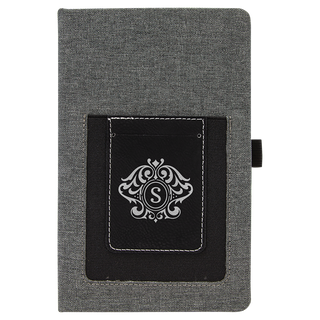 Gray w/Black 5 1/4" x 8 1/4" Laserable Leatherette Journal with Cell/Card Slot