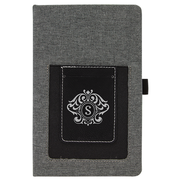 Gray w/Black 5 1/4" x 8 1/4" Laserable Leatherette Journal with Cell/Card Slot