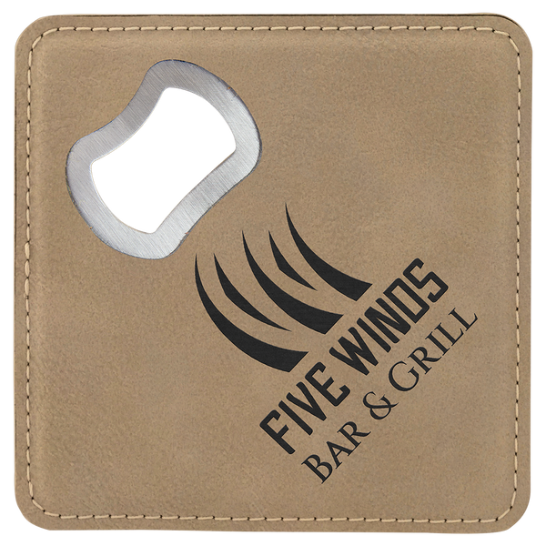 Light Brown 2 4" x 4" Square Laserable Leatherette 6-Coaster Set