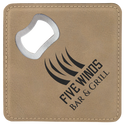Light Brown 4" x 4" Square Laserable Leatherette Bottle Opener Coaster
