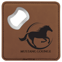 Dark Brown 4" x 4" Square Laserable Leatherette Bottle Opener Coaster