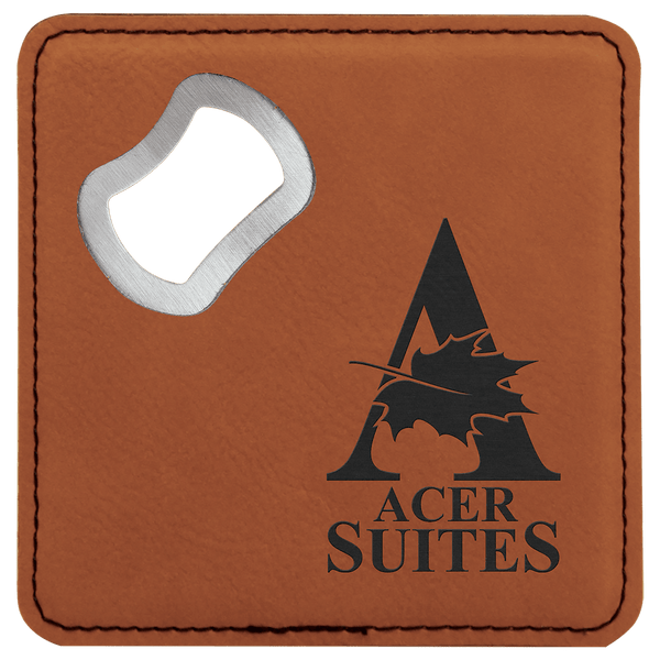 Rawhide 4" x 4" Square Laserable Leatherette Bottle Opener Coaster