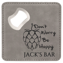 Gray 4" x 4" Square Laserable Leatherette Bottle Opener Coaster