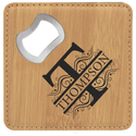 Bamboo 4" x 4" Square Laserable Leatherette Coaster with Bottle Opener