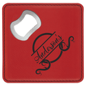 Red 4" x 4" Square Laserable Leatherette Bottle Opener Coaster