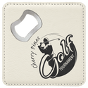 White 4" x 4" Square Laserable Leatherette Coaster with Bottle Opener
