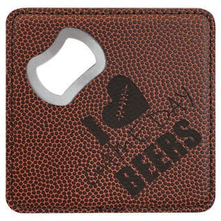 4" x 4" Square Football Laserable Leatherette Bottle Opener Coaster